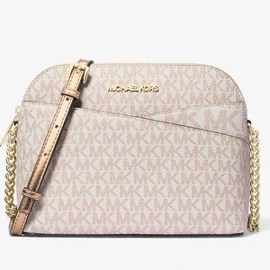 Michael Kors Jet Set Travel Medium Metallic Signature Logo Dome Crossbody Satchl